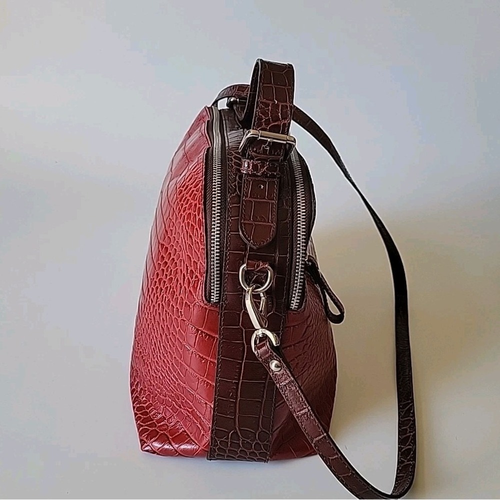 Niquea.D Satchel Shoulder Bag Embossed Italian‎ Leather Top Handle Statement - Picture 4 of 16